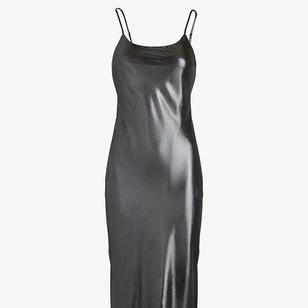 Express Metallic Silver Scoop Neck Cami Midi Slip Dress Small NWT